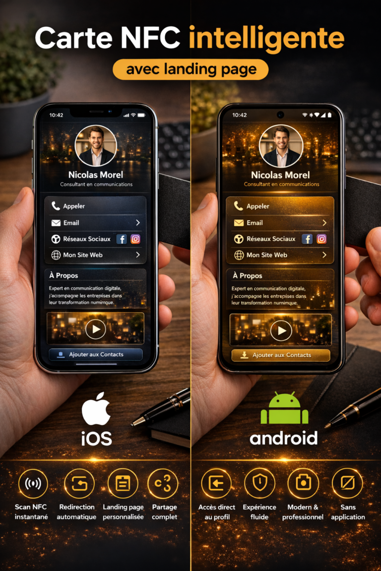 Carte de visite intelligente nfc en isere avec landing page 768x1152